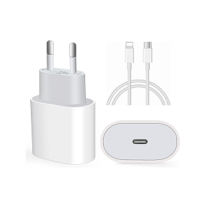 Fonte Celular USB-C 20W + Cabo USB-C para Lightning iPhone Branco