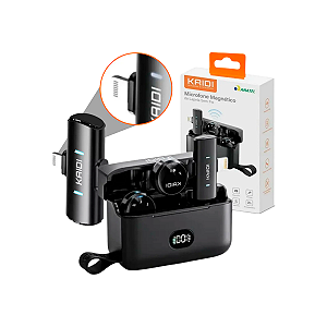 Microfone Lapela Wireless Kaidi  Magnético sem Fio Duplo Lightning P4-A