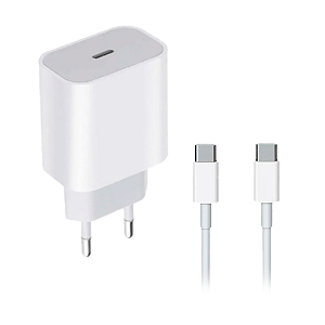 Fonte Celular USB-C 30W H'maston + Cabo USB-C para USB-C iPhone Branco