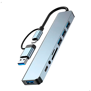 Hub USB-A + USB-C 3x USB-A 3.0 / USB-A 2.0 / USB-C / Leitor de Cartão SD/TF / P3 3.5mm
