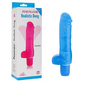 Prótese Azul em silicone com vibrador E escroto – Aphrodisia Sex shop