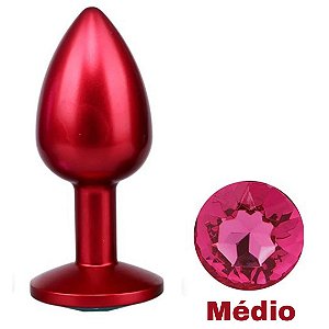 Plug Anal Médio em Aço Inoxidável Vermelho Com Pedra Joia