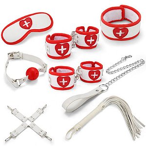 Kit Enfermeira Bondage Fetiche Com 7 Itens Diferentes em Couro Sintético