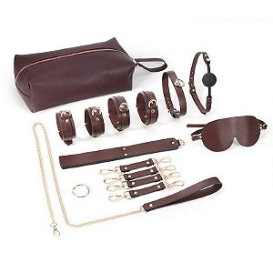 Kit BDSM com Bolsa Nécessaire e 7 Peças na Cor Vinho – BONDAGE KITS