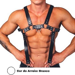 Cinto Para Peitoral Com Suspensório Em Couro Harness Branco