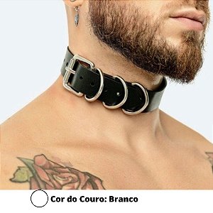 Gargantilha Masculina Sado Fetiche Com Couro Branco