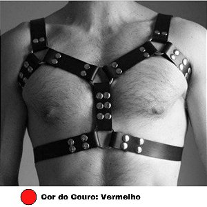 Arreio Sado em Couro Vermelho Arnês Sexy BDSM Masculino