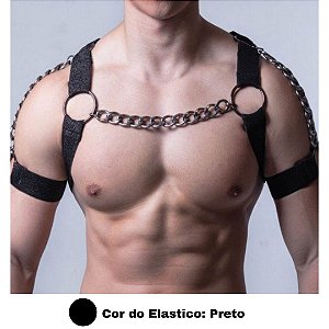 Arreio em Elástico Arnês BDSM Peitoral Fetiche em Detalhes em Metal