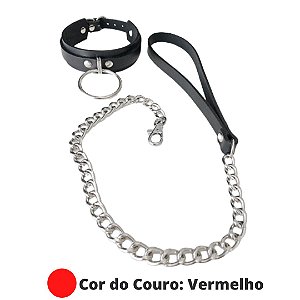 Coleira Erotica Em Couro Vermelho Com Corrente Sado Fetiche Submissão