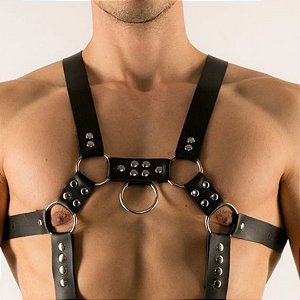 Arreio Couro Preto Harness Com Detalhes em Rebit Suspensório Sexy