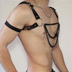 Arreio Harness Em Couro Masculino Com Bracelete Sado Fetiche