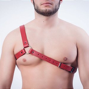 Arreio Masculino Harness Em Couro Vermelho Sado Fetiche BDSM