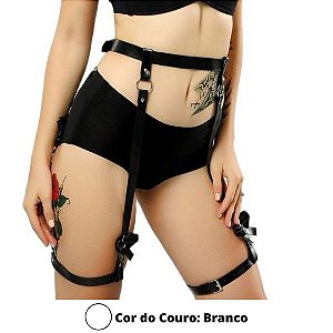 Cinta Liga Em Couro Branco Harness Com Regulagem BDSM Fetiche