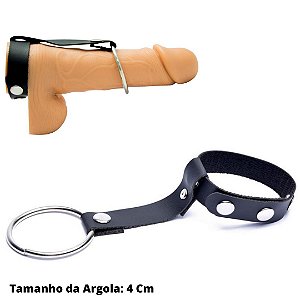 Anel Peniano em Couro Regulável Com Argola 4 Cm Prolongadora de Ereção