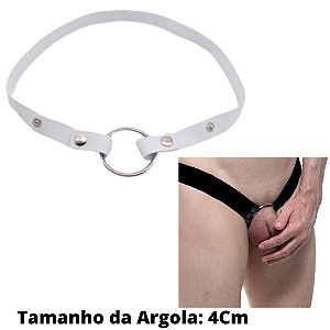 Anel Peniano em Elástico Branco Ajustável Com Argola Aço 4Cm