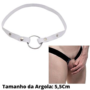 Anel Peniano em Elástico Branco Ajustável Com Argola Aço 5,5Cm