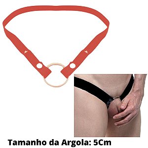 Anel Peniano em Elástico Vermelho Ajustável Com Argola Aço 5Cm