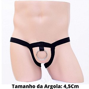 Anel Peniano Com Argola Aço 4,5Cm Com Cinto Elástico Preto