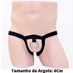 Anel Peniano Com Argola Aço 6Cm Com Cinto Elástico Preto