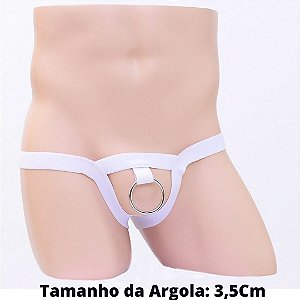 Anel Peniano Com Argola Aço 3,5Cm Com Cinto Elástico Branco