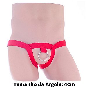 Anel Peniano Com Argola Aço 4Cm Com Cinto Elástico Vermelho