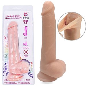 Prótese Realístico Com Ventosa e Escroto Dildo Gode 20x3,5CM