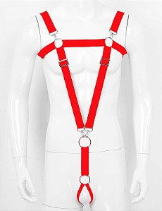 Suspensório Harness Masculino em Elástico Vermelho Com Anel Peniano