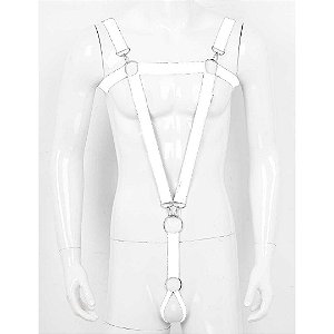 Suspensório Harness Masculino em Elástico Branco Com Anel Peniano