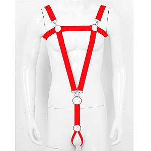 Suspensório Harness Masculino em Elástico Vermelho Com Anel Peniano 4cm