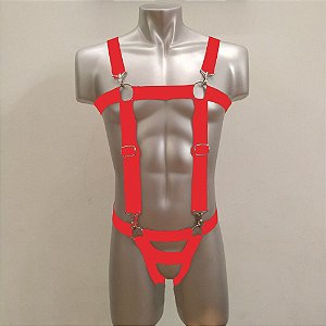 Suspensório Masculino Em Elástico Vermelho Com Cueca