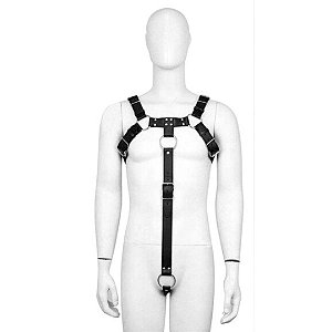 Arreio Harness Masculino Preto Com Anel Peniano 5,5cm e Metais