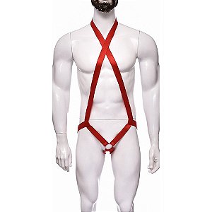 Arreio Harness Masculino Elástico Vermelho Com Argola 3,5 Cm Peniano