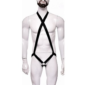 Arreio Harness Masculino Elástico Preto Com Argola 4 Cm Peniano