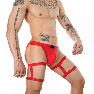 Cueca Jockstap Sensual Com Elástico Vermelho e Perneira