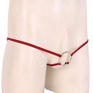 Anel Peniano 6 Cm Tanga Masculina Com 2 Tiras Elástico Vermelho