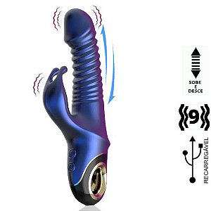 Vibrador Ponto G Com Estimulador Rabbit Aveludado Azul - USB