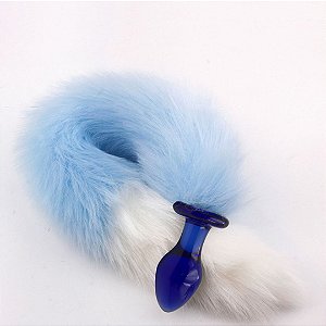 Plug Anal Vidro Com Calda de Raposa Azul 10 x 3,8 Cm