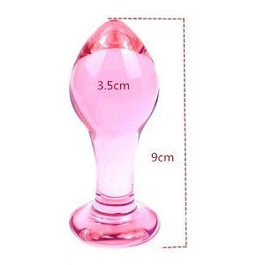 Plug Anal Grande em Vidro Rosa Translucido 9x3,5 Cm