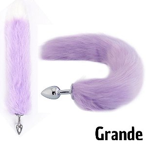 Plug Anal Grande Rabo de Raposa Pelugem Lilás 9 x 4 Cm