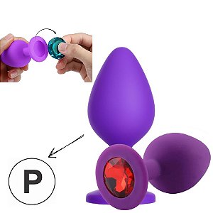 Plug Anal P Silicone Lilás 7x2,8 Cm Joia Removível