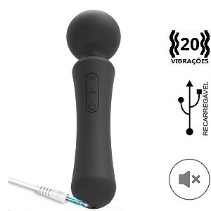 Varinha Magica Massageadora Preto, Rotativa e Flexivel - USB