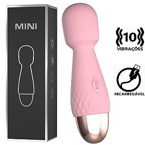 Mini Massageador Corporal Aveludado Rosa Recarregável 10CM