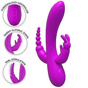 Vibrador Triplo Com Estimulador de Ponto G, Anal e Clitoris