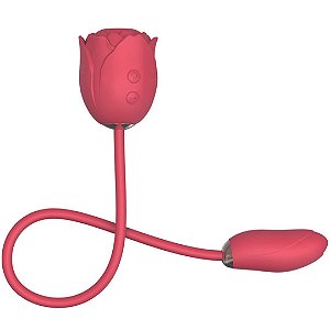Vibrador Formato Rosa de 2 Pontas Estimula Clitóris e Seio