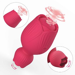 Vibrador Formato de Flor Ponta dupla com Língua e Sucção USB