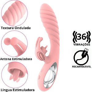 Vibrador de Ponto G e Clitóris Com Língua Estimuladora VICKY