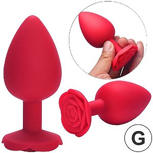 Plug Anal Grande em Silicone Vermelho Flexível Com Formato de Rosa
