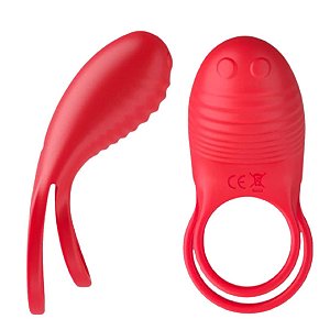 Anel Peniano Duplo Com Estimulador Clitoriano Vermelho - USB