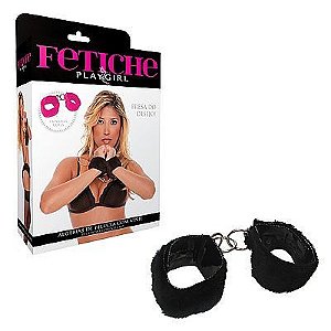 Algema de pélucia com vinil fechadas com velcro - Preto - Sexshop