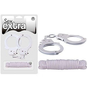 Algemas e Corda - Sex Extra - Cuffs & Rope - 3 metros de Corda - Branca - Sex shop